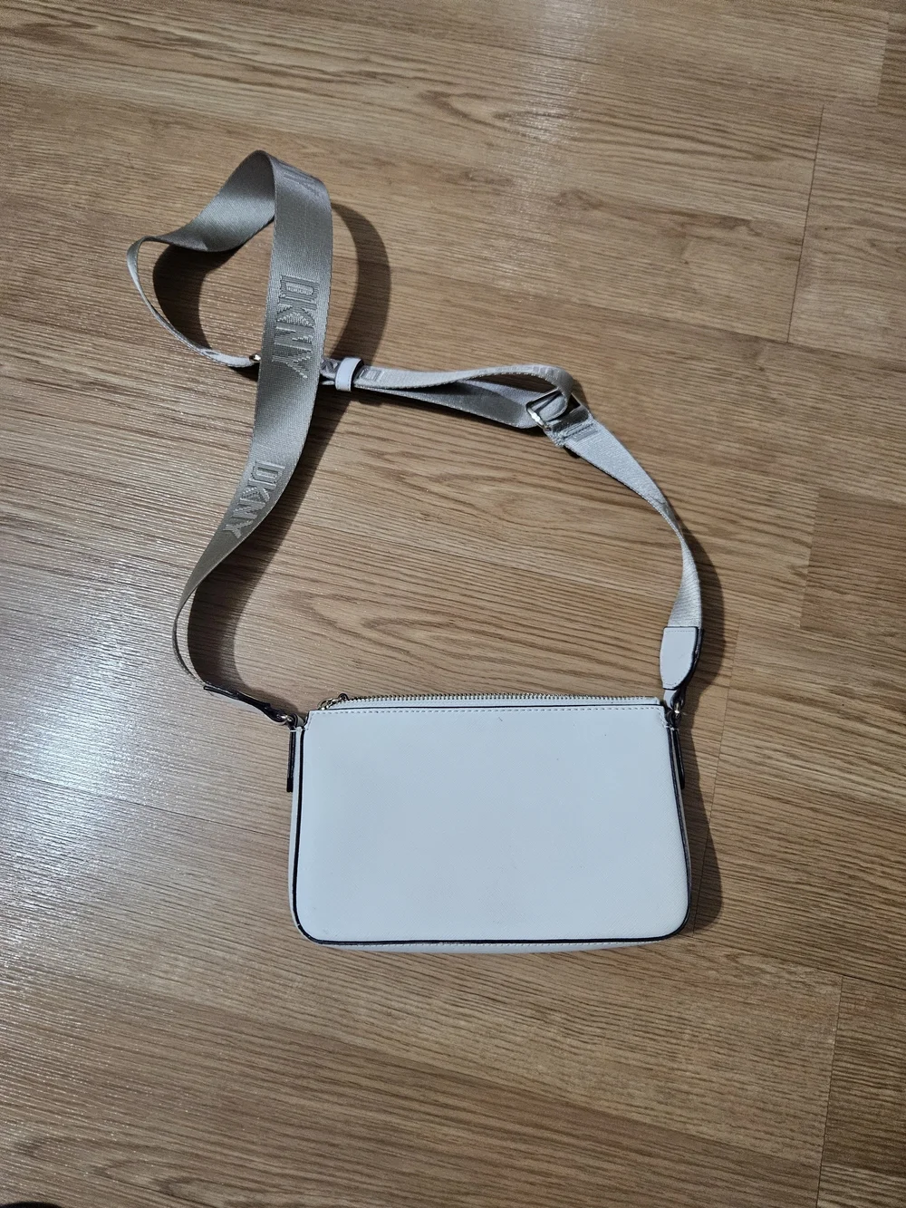 DKNY White Messenger Crossbody with Branded Strap